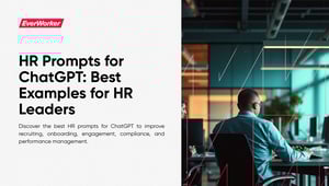 EverWorker guide on HR prompts for ChatGPT, showing a modern HR leader working at a computer in an office environment.