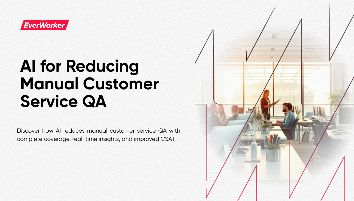Office team illustration highlighting AI for customer service QA and how AI reduces manual quality assurance work
