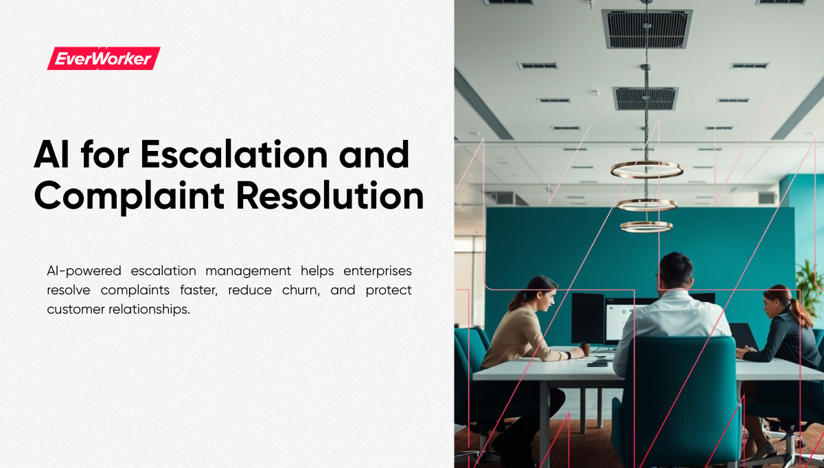 Enterprise team in modern office using AI for escalation and complaint resolution to improve customer retention and reduce churn.