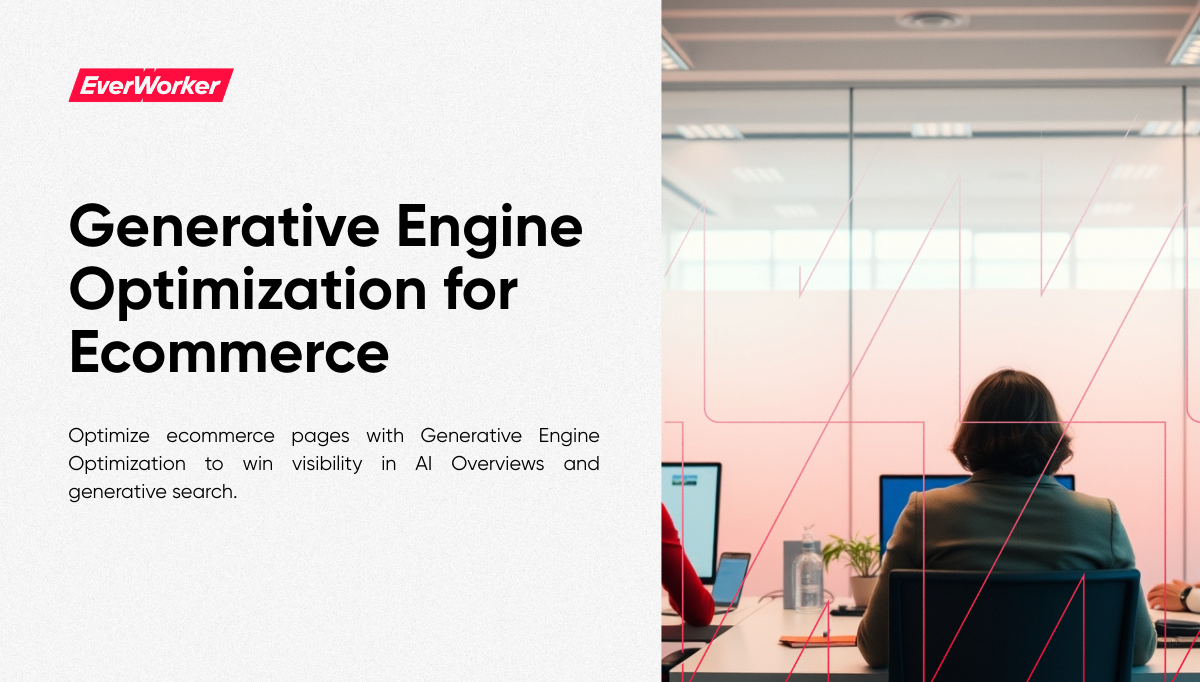 Business professionals in a modern office, symbolizing ecommerce teams adopting Generative Engine Optimization to gain visibility in AI search.